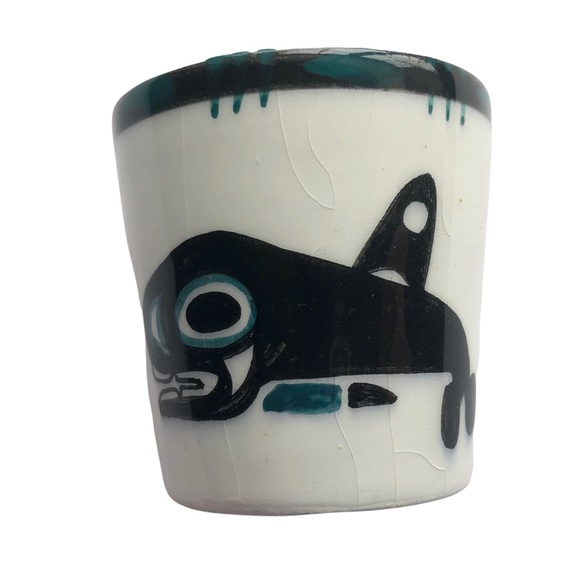 Vintage David Lambert Pottery Killer Whale Shot Glass Egg Cup 60’s Canada - Picture 1 of 12